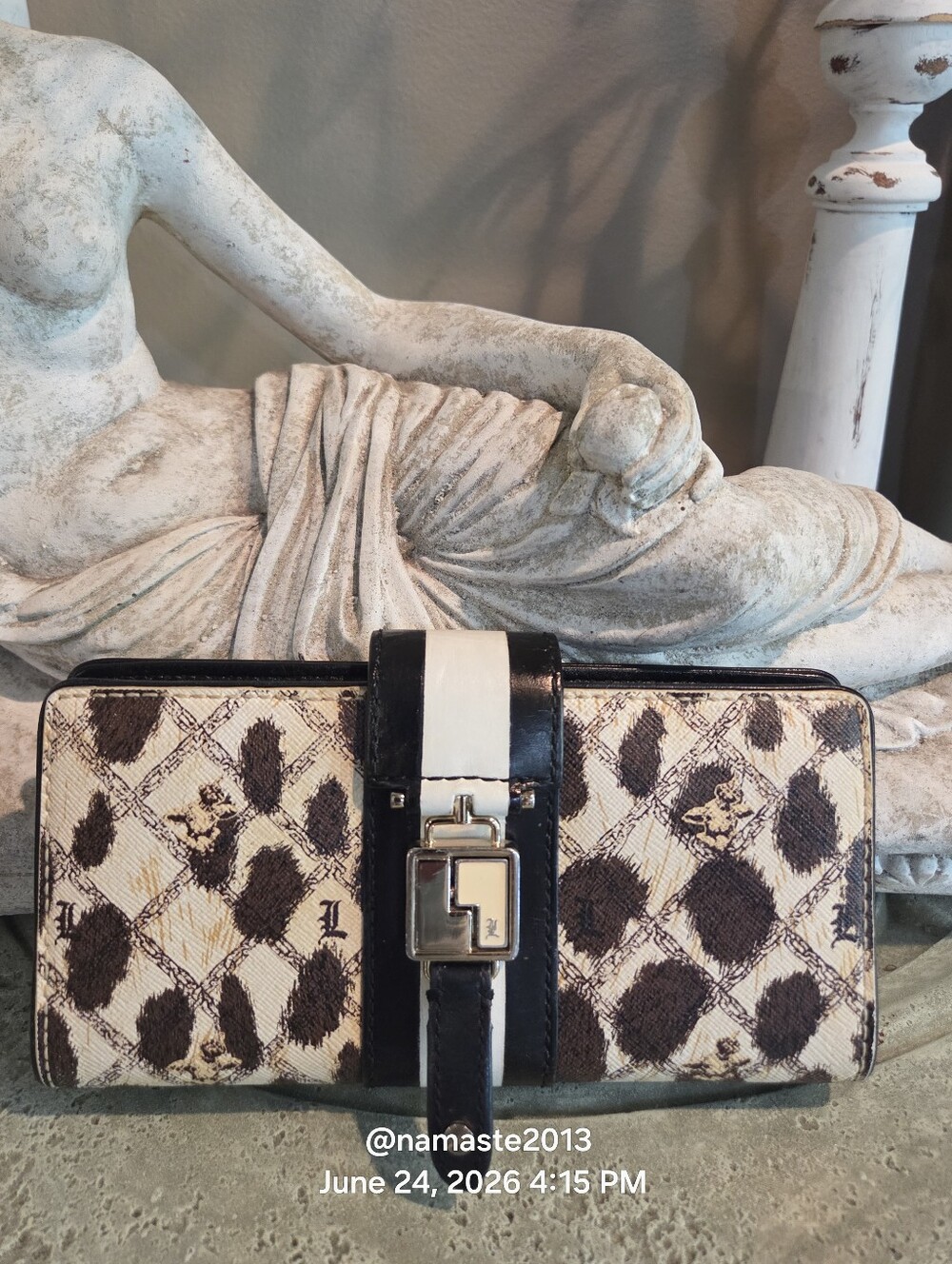 L.A.M.B. Leopard Primt Wallet Designer Leather Magnetic Closure Celebrity #803